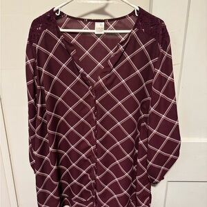 Terra & Sky Maroon Checkered Blouse